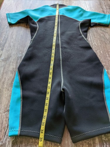 SBART Surf One-Piece zip Diving Suit Shorts Swimwear Wetsuit XL Women Teal Black - Picture 10 of 13