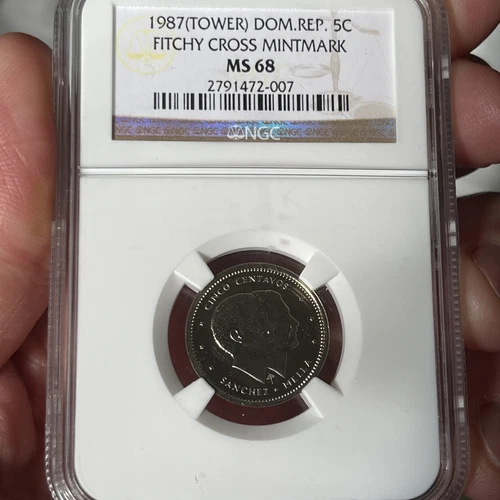 Dominican Republic 1987 5 Cents centavo fitchy mintmark NGC MS68 TOP POP