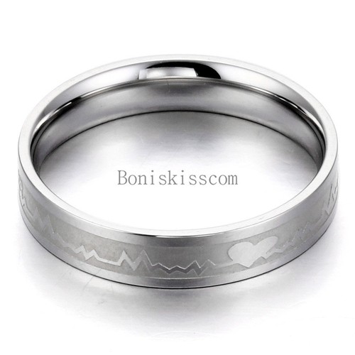 Alianza de boda de acero inoxidable a juego con latido del corazón ECG Forever Love anillo parejas - Imagen 20 de 32
