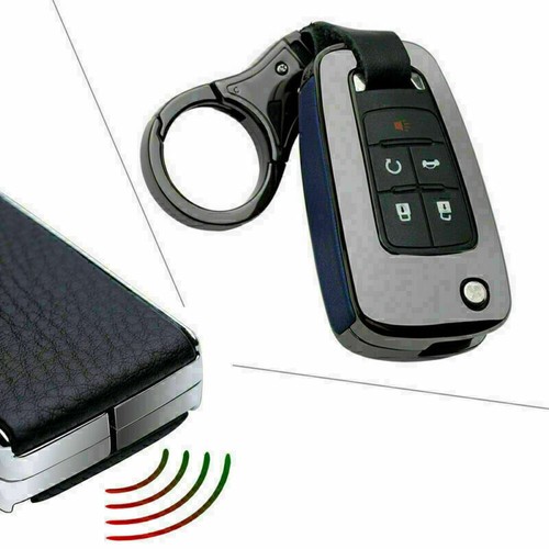 Fit GM Buick Chevy Zinc Alloy Leather Car Flip Key Fob Case Cover Holder Chain - Picture 17 of 18