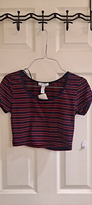 Ambiance Apparel Top,Junior girls size medium blue & red Striped Cropped top NWT