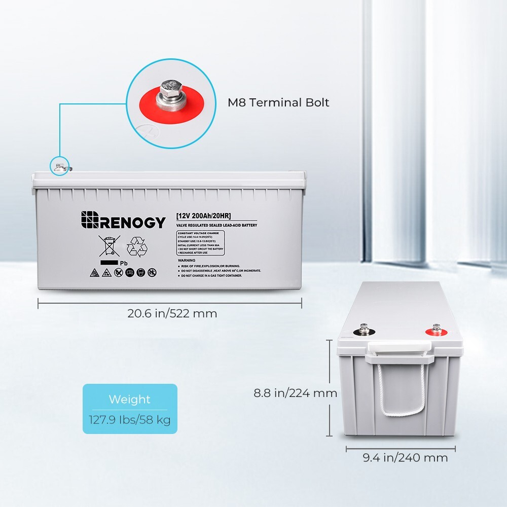 Renogy Deep Cycle AGM Battery Rechargeable 12V 100Ah/200Ah For RV Solar Marine