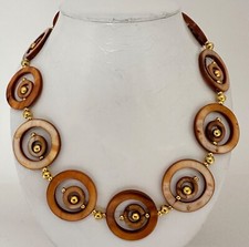Handmade Gold and Copper MOP Circle Beaded 21" Toggle Necklace C72abc