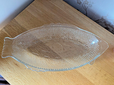 Vintage Glasbake 18'' Klarglas Fisch Form Backform Platte