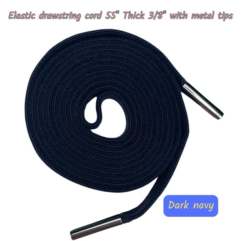 Flat drawstring cord replacement 55" Thick 3/8" with metal tips. Stretch cords - Image 3 of 4