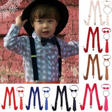 Braces for Trouser Kids Suspenders Adjustable Washable Matching Bow Neck Tie Set