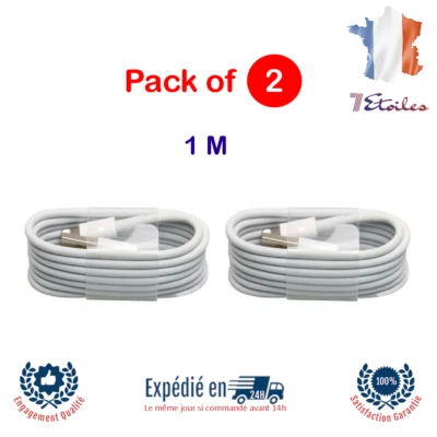 Câble Chargeur Pour iPhone Cordon USB Data Sync 1M Blanc Lot De 2 - Photo 1/3