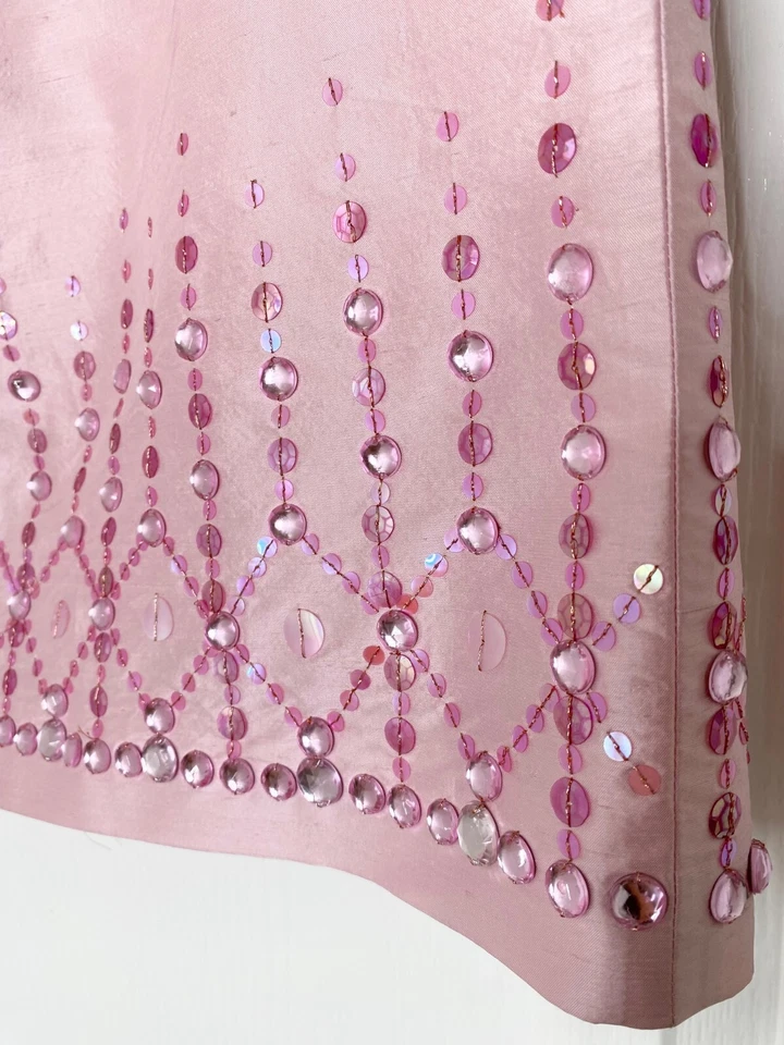 OSCAR de la RENTA Pink Dupioni Silk Beaded Embellished Pencil Skirt 8P = Petite - Image 3 of 4