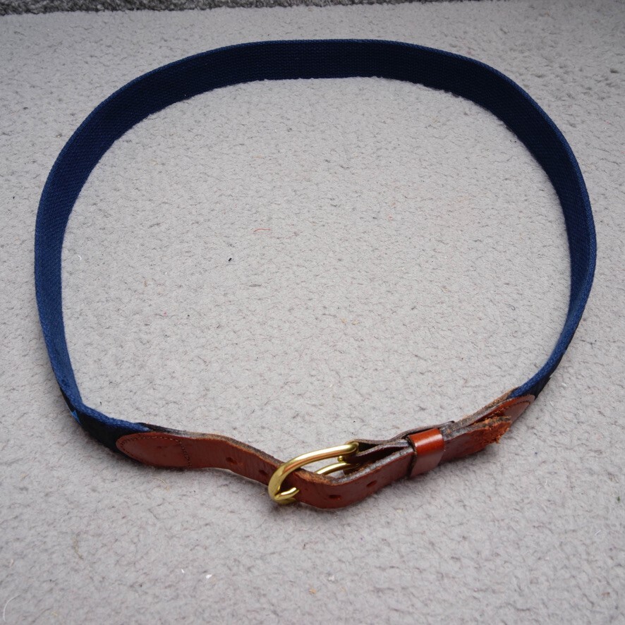 Leatherman Belt Mens 42 Blue Cotton Canvas Leather Marlin Ribbon Brass