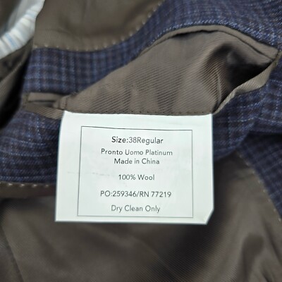 Pronto Uomo Platinum Mens Sport Coat Blazer 38R Blue Plaid 100