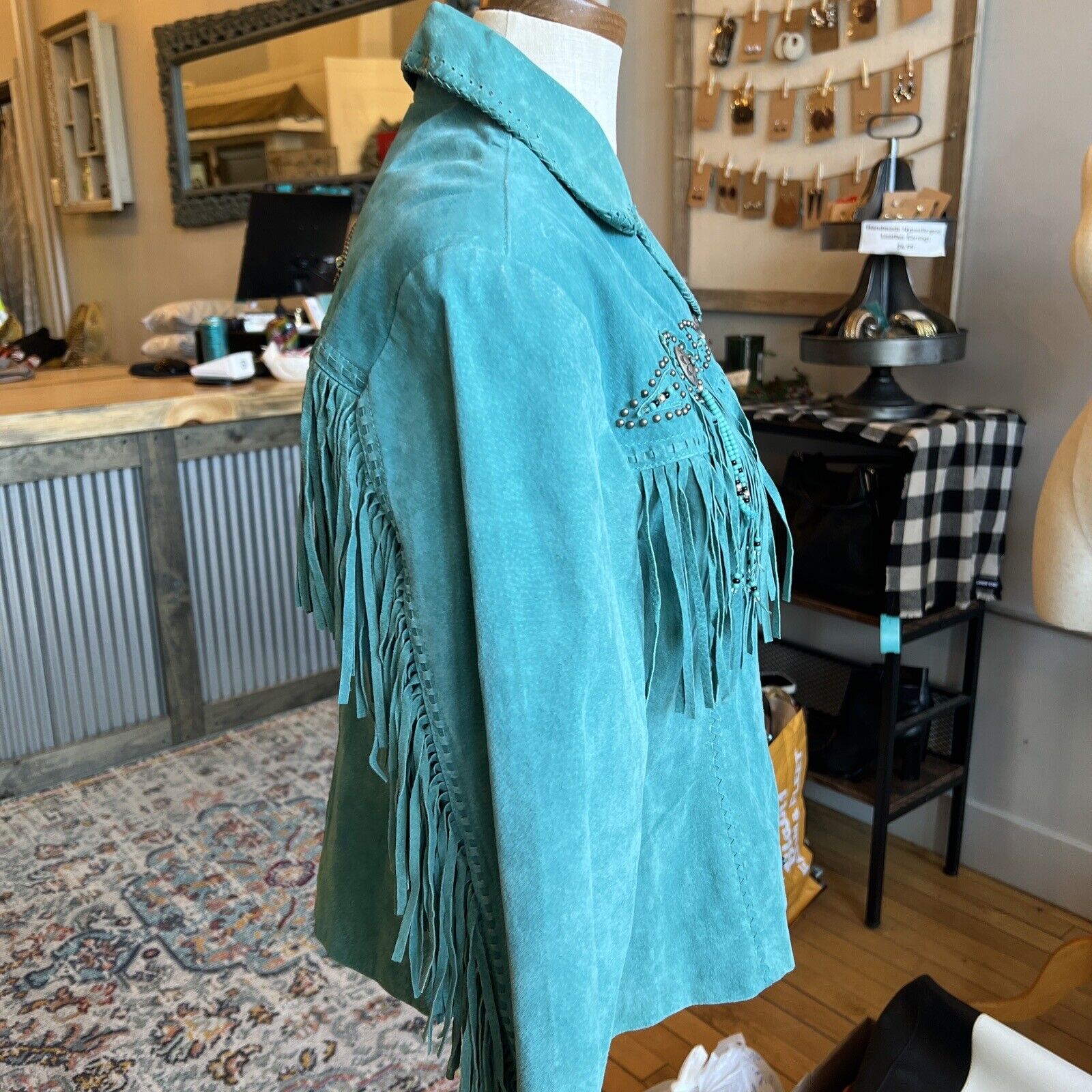 SCULLY Turquoise Vintage FRINGE BEADED SUEDE LEAT… - image 8