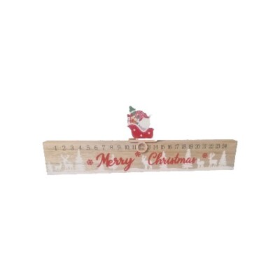 Holz Adventskalender Weihnachten Wichtel auf Schlitten z. schieben 40x13,8x2,4cm