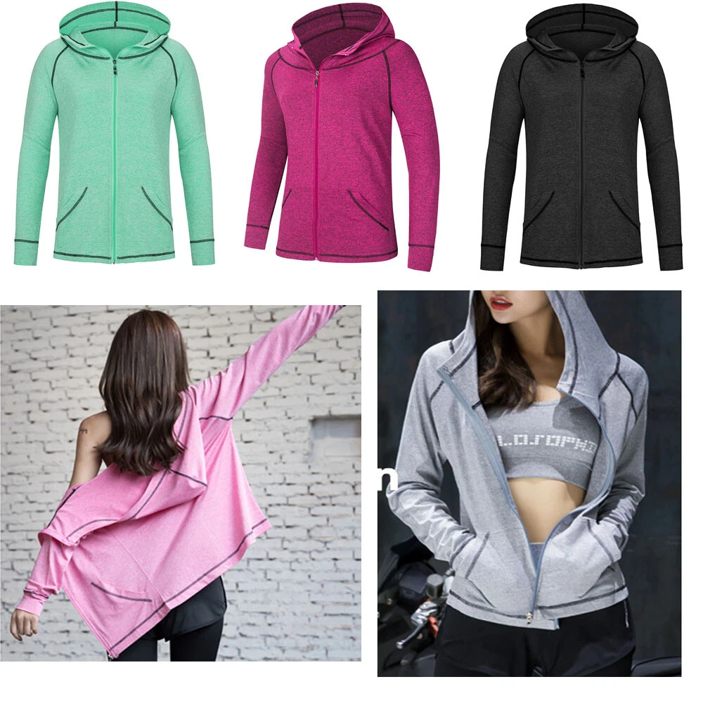 Womens Fitness Athletic Travel Sport Jacket Zip Yoga Hoodie Run