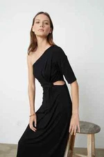 VELVET By Graham & Spencer Cailin Cut Out One Shoulder Dress Black S $218 F2
