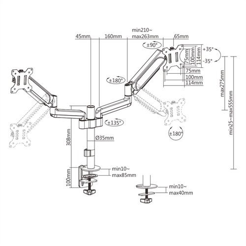 Dual LCD-Arm Trägerstange, 4 Gelenke, Tischmontage bis 32 Zoll - Afbeelding 3 van 4