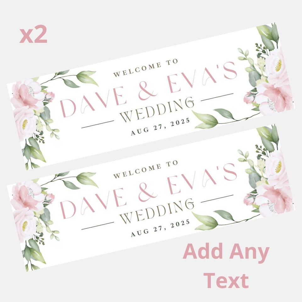 MADVINYL 2x Personalised WEDDING Banners LARGE Party Poster Flowers ADD ANY TEXT
