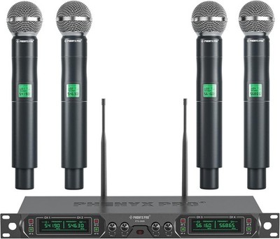 Phenyx Pro PTU-5000-4H Wireless Microphone System 4-Channel UHF Mics 260ft Range