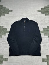 Polo Ralph Lauren Sweater Mens Large Black Pima Cotton Knit Quarter Zip 