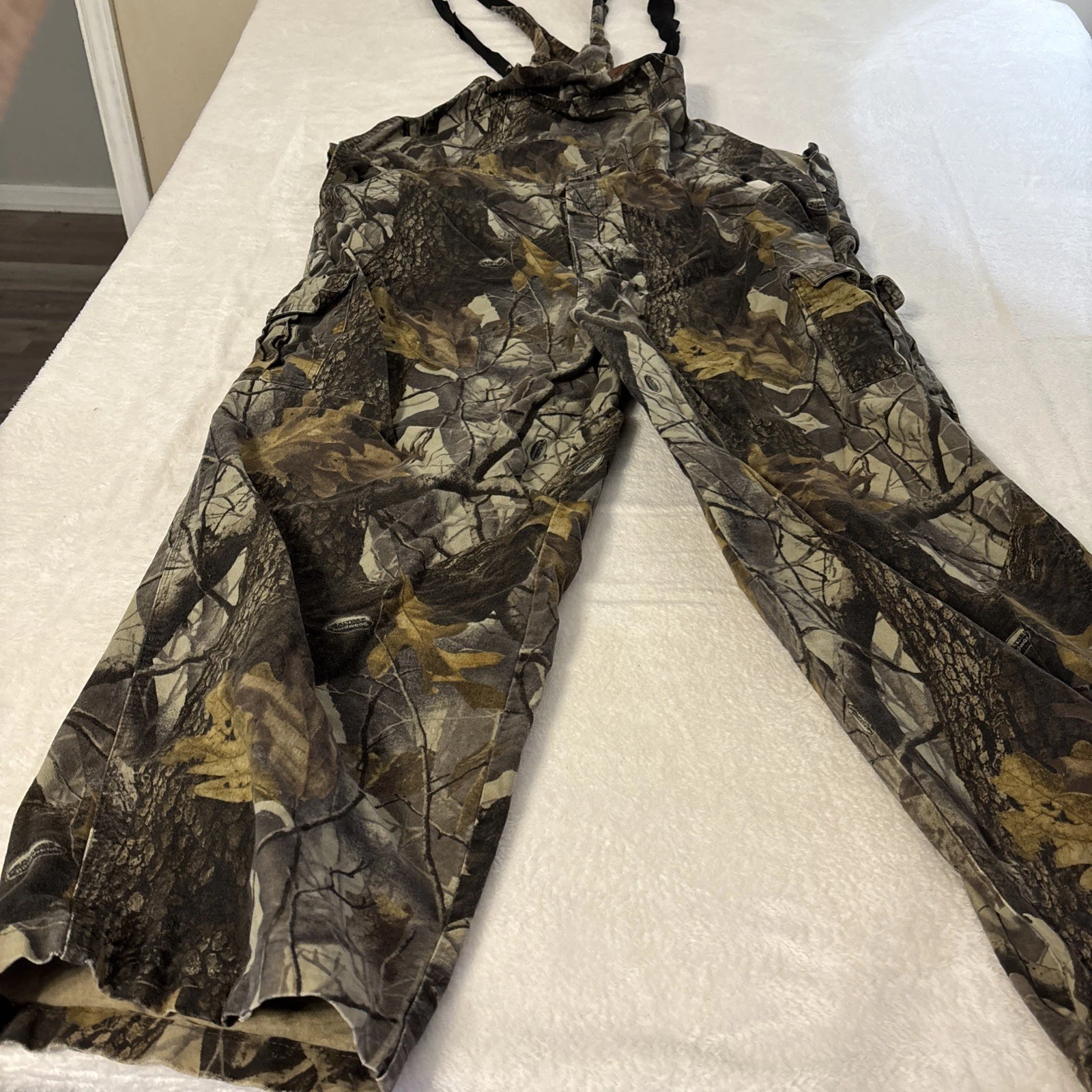 Woolrich Bibs Overalls Mens 2XL Brown Camo Cotton Hunting Workwear Outdoor