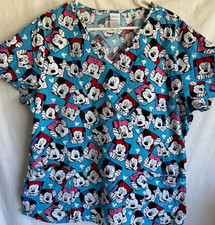 Mickey And Minnie Mouse Nurse Scrub Top Disney Size Medium Blue Nursing Medical
