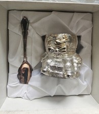 Vintage Humpty Dumpty Silver Egg Cup And Spoon - Boxed - VGC - Christening Set