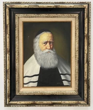 David Pelbam Rabbi Oil Painting on canvas. 1950's -1970's  Matted & Framed. 