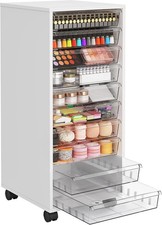 Storage drawer trolley, mobile storage cabinet with 10 large transparent drawers