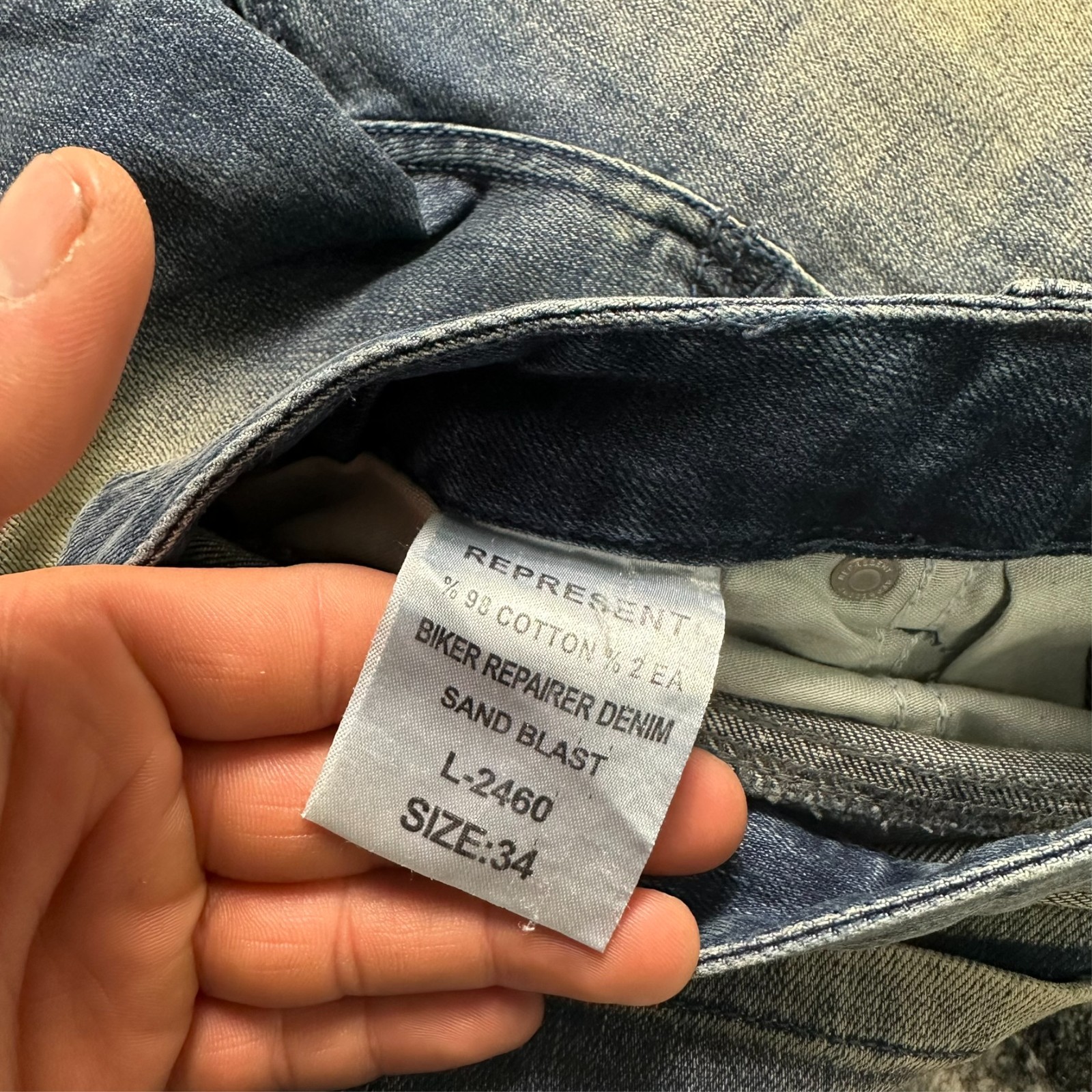 Vintage Represent W34 Blue Biker Repairer Distressed Sand Blast Denim Jeans image 3