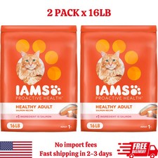 2 PACK IAMS Proactive Health Adult Healthy Dry Cat Food with Real Salmon, 16lb