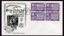 1952 Guttenberg Bible 500th (Scott 1014) Blk/4 - Fleetwood FDC TE421