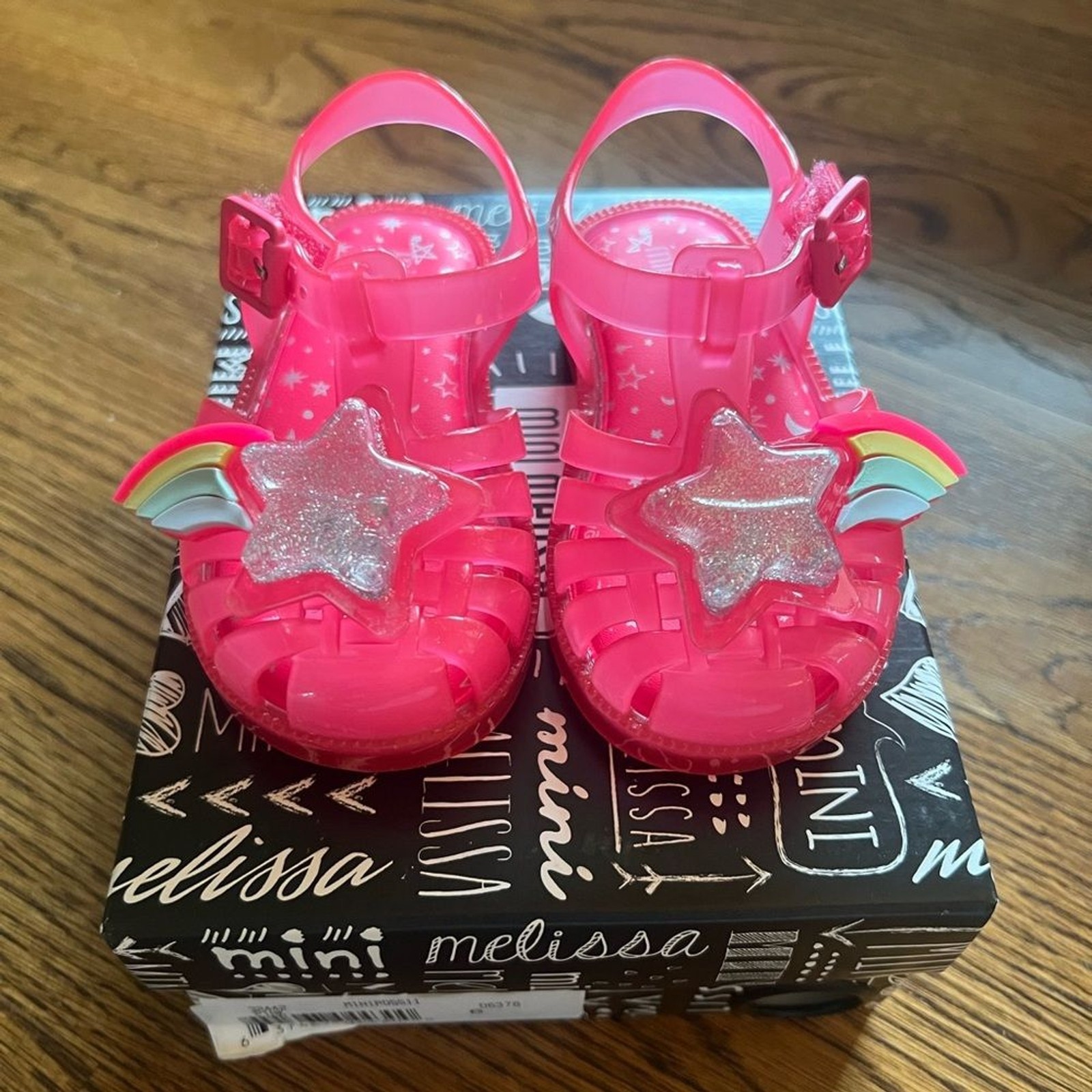 NIB Mini Melissa Hot Pink Shooting Star Jelly Sandal Size 6 Baby
