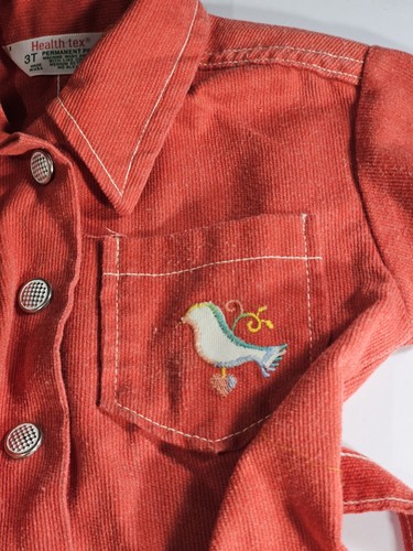 Vintage Health-Tex Girls Red Corduroy 3T Bird Accent Jumpsuit - Picture 3 of 16