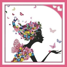 Happy Forever 11CT Stamped Cross Stitch, R217-1 Flower Woman 1, Size 32''x32''