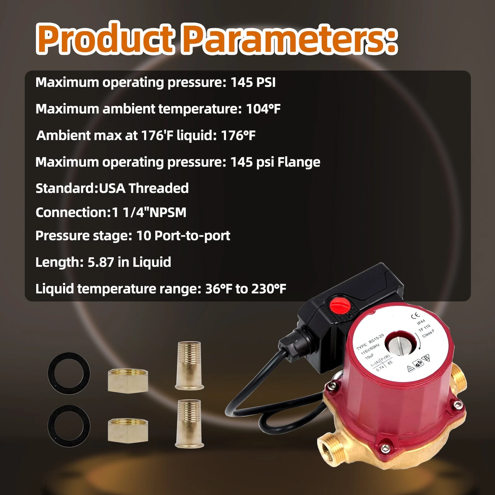 UP15-29SU Stainless Circulator Pump -Line Cord 1-1/4" Union 1/8 HP 115V 60HZ USA