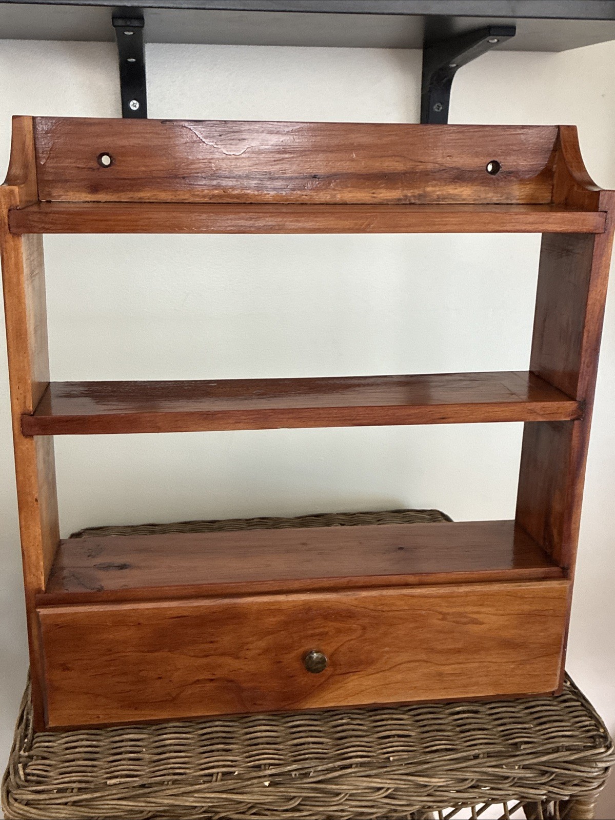 Wooden Wall 3 Shelf Display 17x15.5x 3.5 Collectables / Spice Rack Vintage