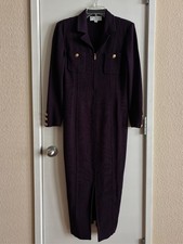 St. John Collection Marie Gray EGGPLANT PURPLE Front Zip Knit Dress Size 6