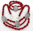 Vtg Faceted Red Crystal Glass Bead  Strand Toggle Clasp Necklace & Bracelet Set — photo 1