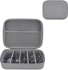 Travel Sunglasses Organizer Case for Multiple Pairs 5 Slots, Gray 