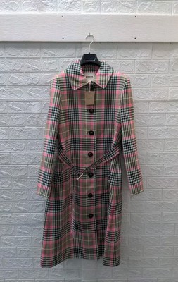New Boden Lancaster Belted Mac Brown Neon Pink Check Sz 14R