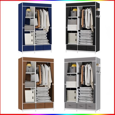 Portable Closet Organizer Bedroom Wardrobe w/ 3 Drawer 4 Shelves Clothes Storage