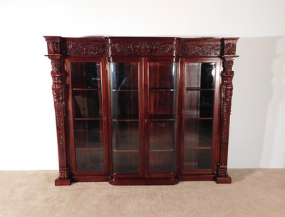 MASSIVE R J Horner Antique Renaissance Revival Baroque Carved Figural Bookcase