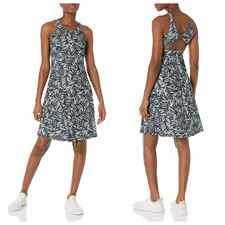 Prana Size XS Skypath Sleeveless Knee Dress Built In Bra Cutout Floral Gray