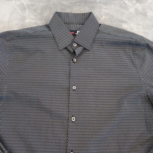 J.Ferrar Shirt Mens Medium Slim Black Geometric Stretch Long Sleeve Button Up - Picture 2 of 9