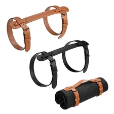 2-Pack Outdoor Picnic Blanket Carry Strap, 22.8" PU Leather Belt [Brown, Black]