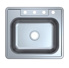 ProPlus Stainless Steel Single Bowl Kitchen Sink 25" x 22" Drop-In 4-Hole 24 Ga