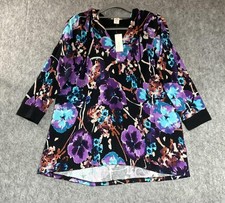Camisa túnica Westbound para mujer PM negra floral con capucha manga 3/4 pequeña mediana