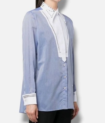 WALES BONNER Women's Blue Cotton Stud-Embellished Bib Shirt Size 42