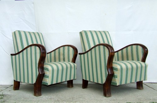 Pair of Art Deco Armchairs, Club Cocktail Chairs. Antique Vintage Halabala 1920.