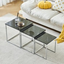 Nest of Tables Set of 3 White Grey Gloss Coffee Side End Living Room Furniture