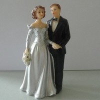 Silberne Hochzeit Deko Figur Polyresin Silber Schwarz Tortenaufsatz Geldgeschenk